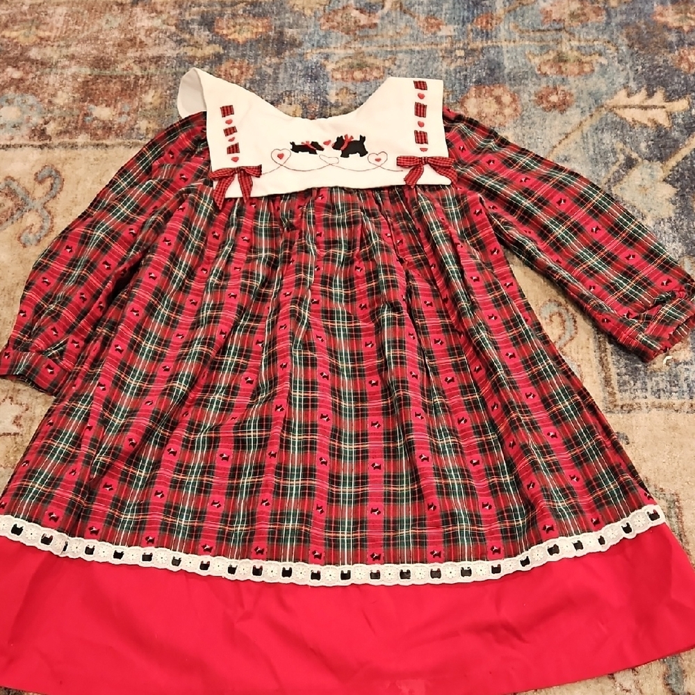 BonnieVintage Plaid Red Dress with Embroidered Collar